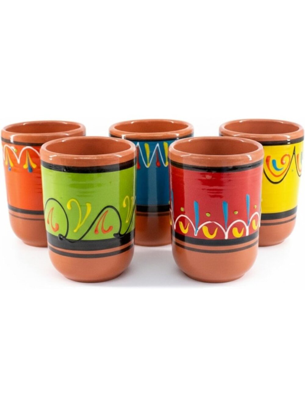 Colorful 5-Piece Spanish Terracotta Cup Set | Handcrafted, Unique Kitchen Decor